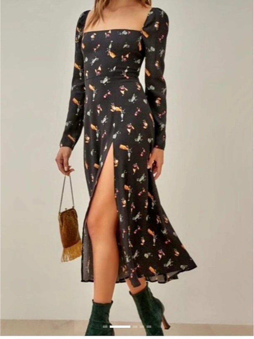 Reformation Sigmund Midi Dress Black Multicolor Size 2